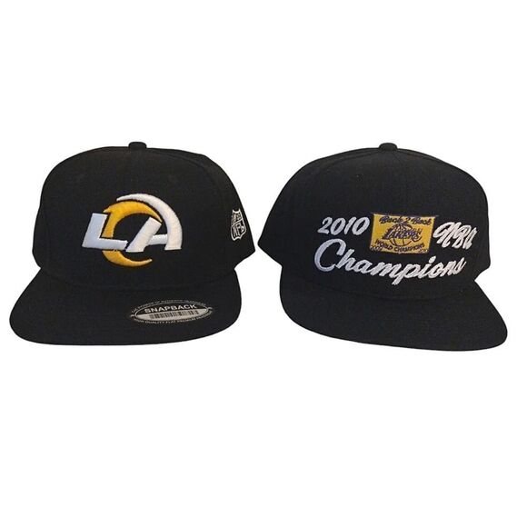 NBA LA Lakers Mitchell & Ness And LA Rams Snapback Hat Bundle - Picture 3 of 16